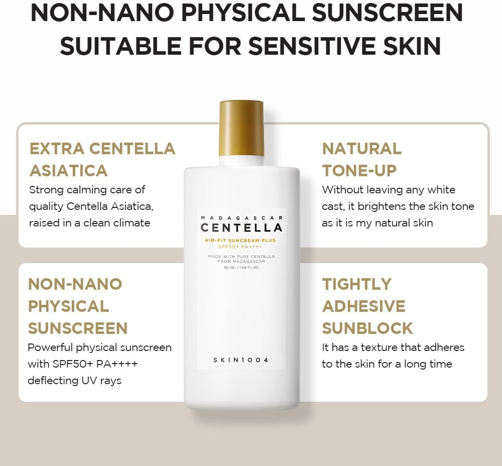 SKIN1004 MADAGASCAR CENTELLA Air-Fit Suncream Plus SPF50+ PA++++ 50ml  Crème solaire coréenne | Crème solaire physique-Joli teint 