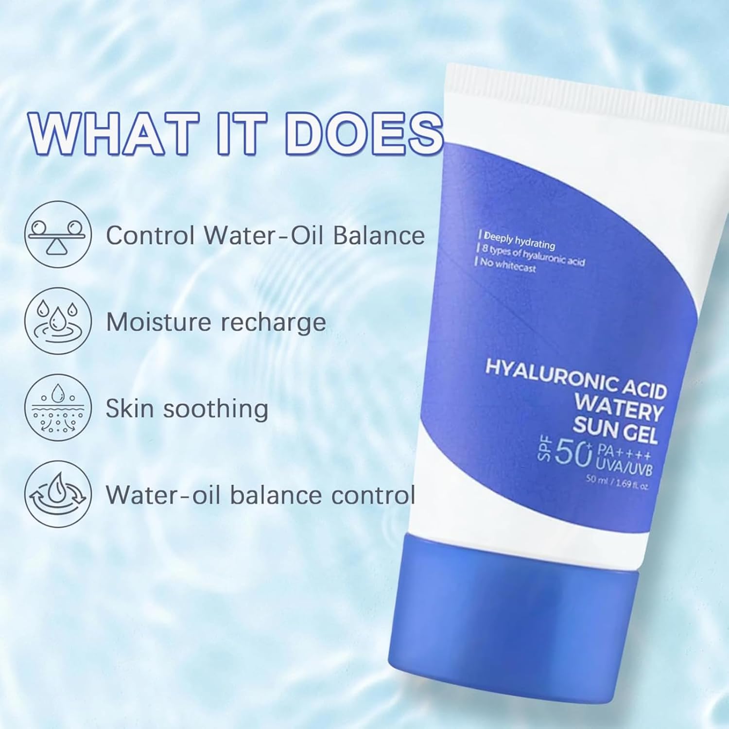 Gel hydratant à l'acide hyaluronique, crème solaire, gel solaire aqueux à l'acide hyaluronique, rafraîchissant, protection UV non collante-Joli teint 