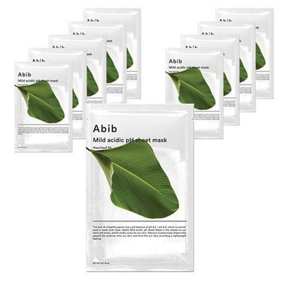 Masque en Tissu Abib Heartleaf Fit 30ml x 10pcs - pH Acide Doux-Joli teint 